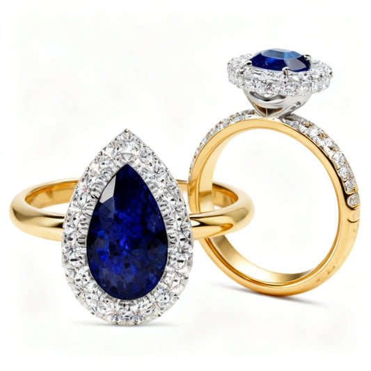 Celestial Pear Halo Ring Yellow Gold 45 Degree View