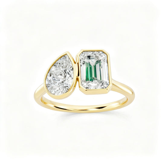 Emerald Prism Duo Ring Yellow Gold 45 Degree View