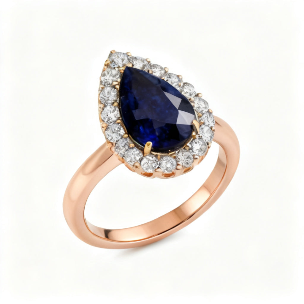 Celestial Pear Halo Ring Rose Gold Overhead View