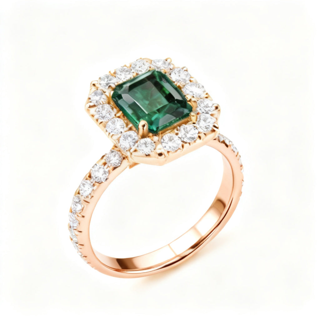 Verdant Halo Solitaire Ring Rose Gold Overhead View