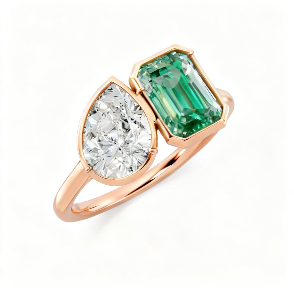 Emerald Prism Duo Ring Rose Gold Overhead View