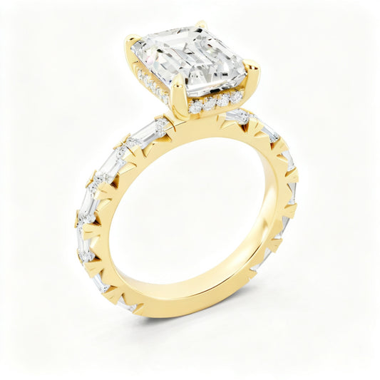 Emerald Arch Band Ring Yellow Gold 45 Degree View