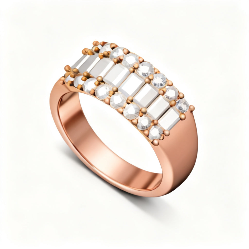 Emerald Mosaic Band Ring Rose Gold Overhead View