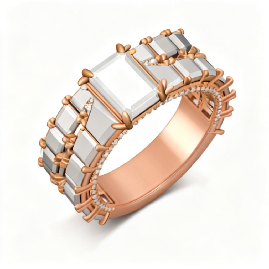 Sovereign Asscher Band Ring Rose Gold Overhead View