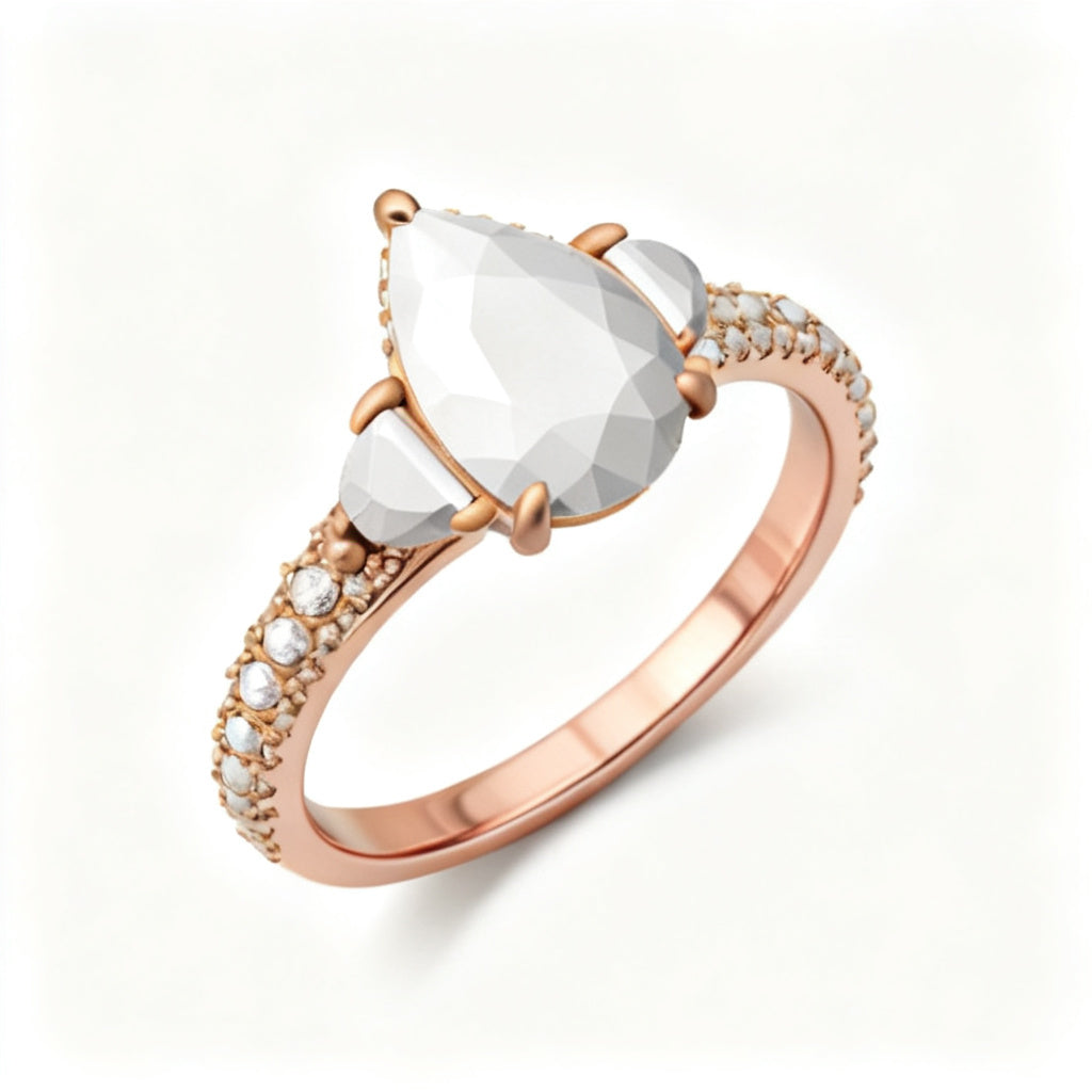 Celestial Pear Radiance Ring Rose Gold Overhead View