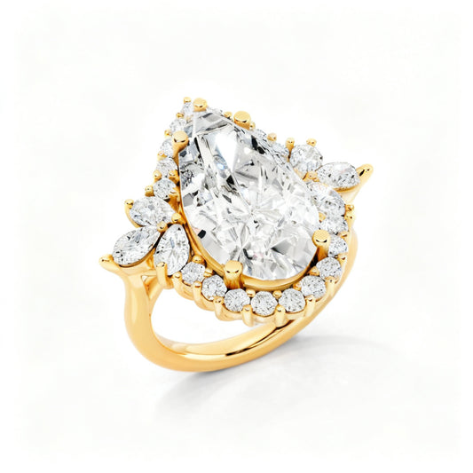 Celestial Pear Halo Yellow Gold 45 Degree View
