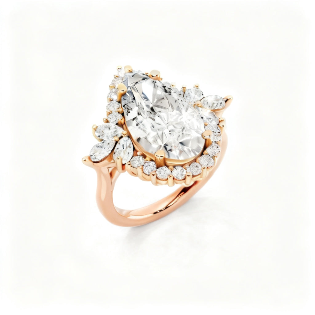 Celestial Pear Halo Rose Gold Overhead View