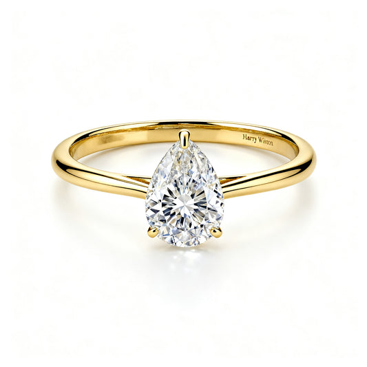 Silver Pear Dewdrop Ring - Yellow Gold - 45 Degree View