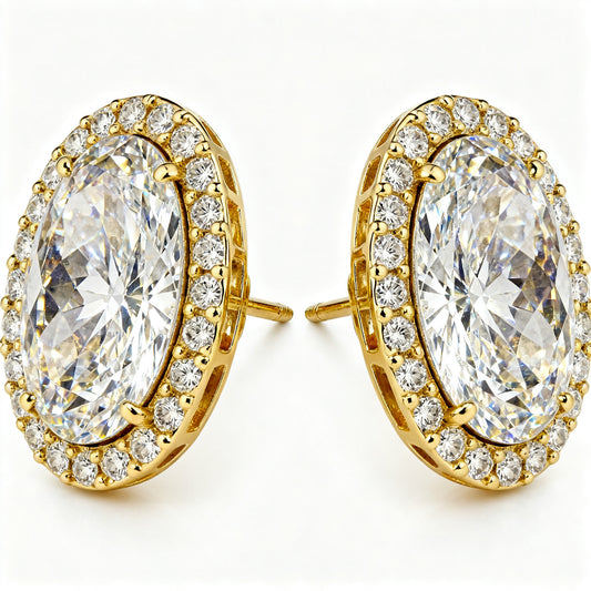 Lab-Grown Oval Diamond Luxe Back Earrings - YG 45deg