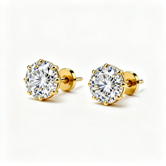 Lab-Grown Round Diamond Luxe Back Earrings - YG 45deg