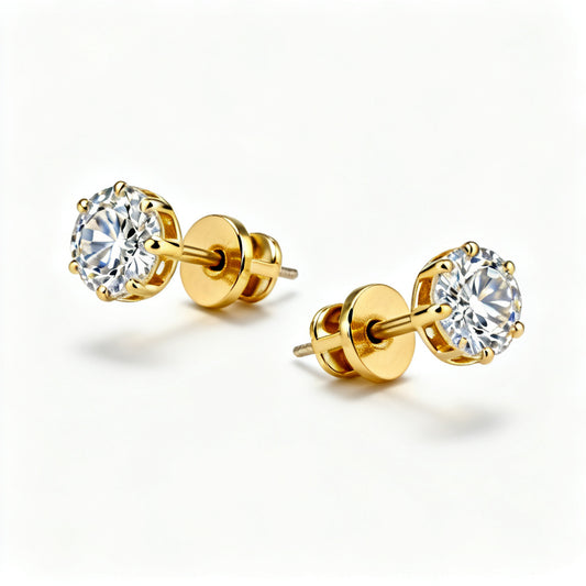 Lab-Grown Round Diamond Luxe Back Earrings - YG 45deg