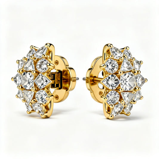Multi-Shape Lab-Grown Diamond Luxe Back Earrings - YG 45deg