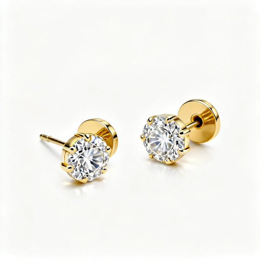 Lab-Grown Round Diamond Luxe Back Earrings - YG 45deg