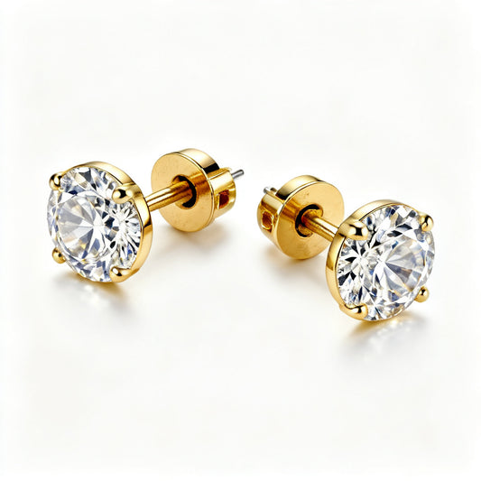 Lab-Grown Round Diamond Bold Back Earrings - YG 45deg