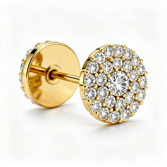Lab-Grown Round Diamond Luxe Back Earrings - YG 45deg