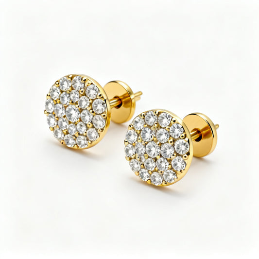 Lab-Grown Round Diamond Luxe Back Earrings - Yellow Gold 45 Degree View