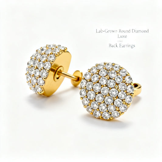 Lab-Grown Round Diamond Luxe Back Earrings in Yellow Gold - 45 Degree Angle