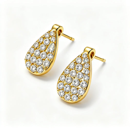 Pear & Round Lab-Grown Diamond Luxe Back Earrings in Yellow Gold - 45 Degree Angle