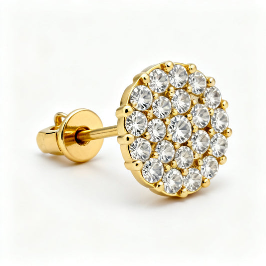Lab-Grown Round Diamond Luxe Back Earrings in Yellow Gold - 45 Degree Angle