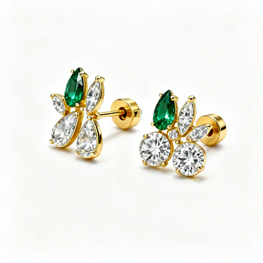Multi-Shape Lab-Grown Diamond Luxe Back Earrings - Yellow Gold - 45 Degree View