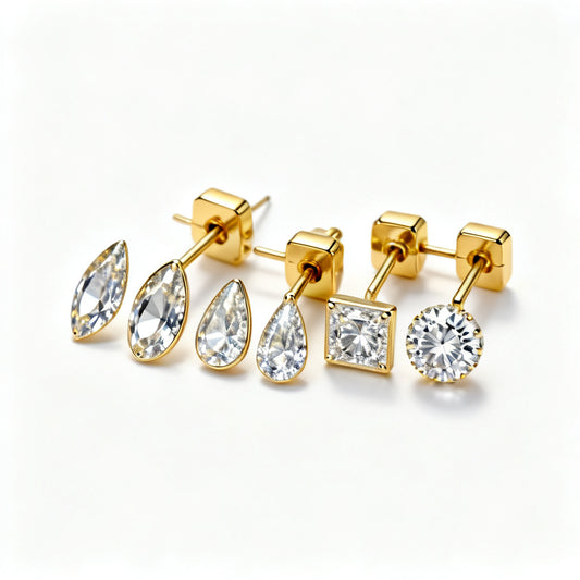 Multi-Shape Lab-Grown Diamond Luxe Back Earrings - Yellow Gold - 45 Degree View