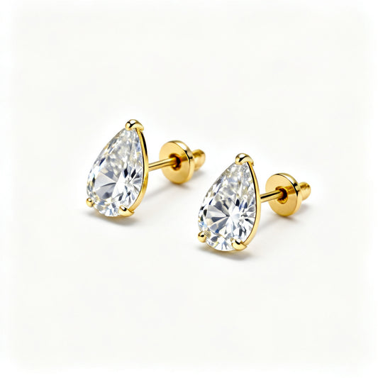 Pear Lab-Grown Diamond Luxe Back Earrings - Yellow Gold - 45 Degree View
