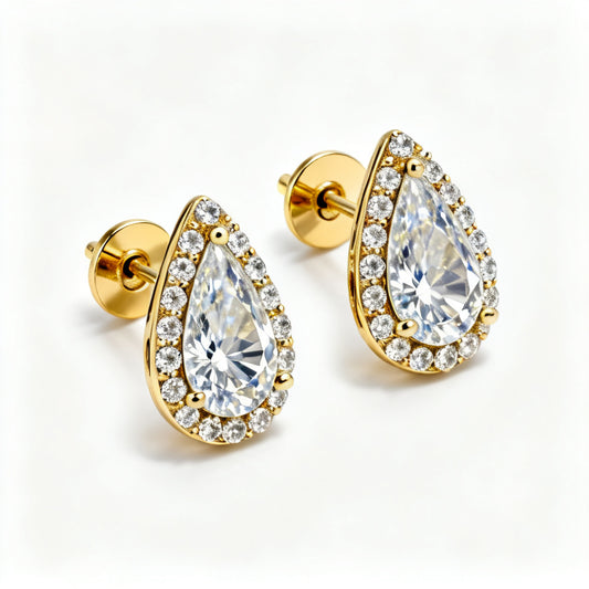 Pear & Round Lab-Grown Diamond Luxe Back Earrings - Yellow Gold - 45 Degree View