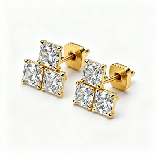 Princess Lab-Grown Diamond Luxe Back Earrings - Yellow Gold 45 Degree View