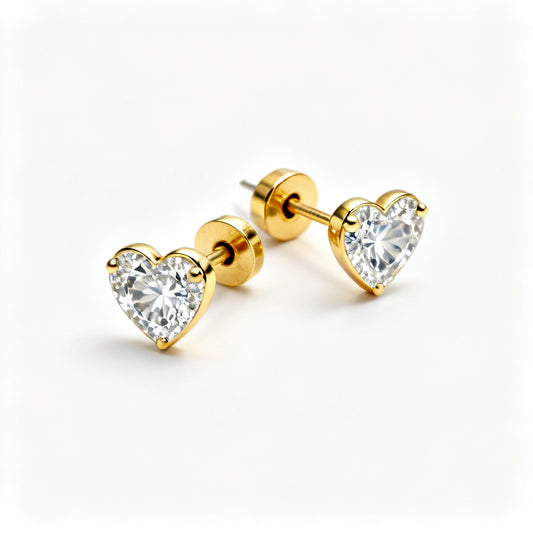 Heart Lab-Grown Diamond Luxe Back Earrings - Yellow Gold 45 Degree View