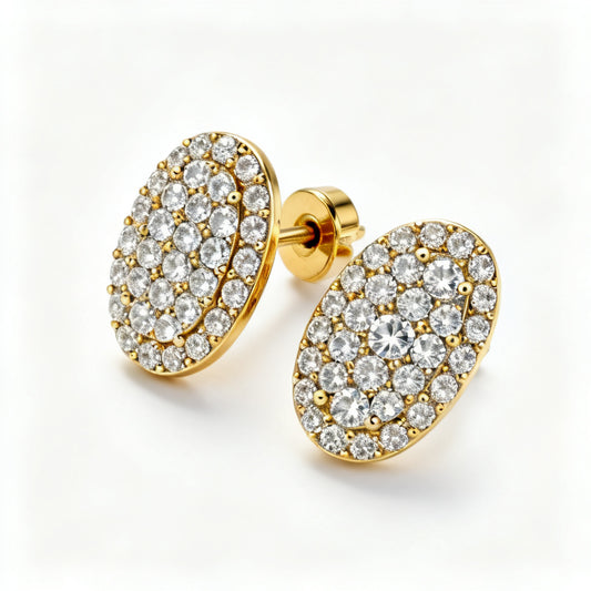Oval Round Lab-Grown Diamond Luxe Back Earrings Yellow Gold 45 View