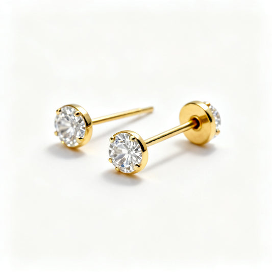 Lab-Grown Round Diamond Minimal Back Earrings Yellow Gold 45 View
