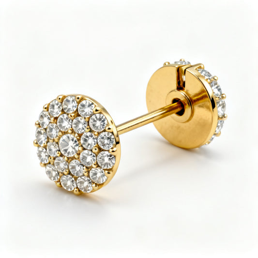 Lab-Grown Round Diamond Luxe Back Earrings - Yellow Gold 45 Degree View