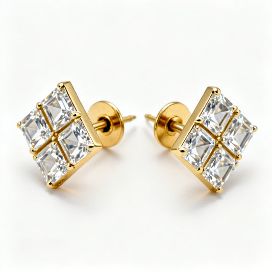 Emerald Lab-Grown Diamond Luxe Back Earrings - Yellow Gold 45 Degree View