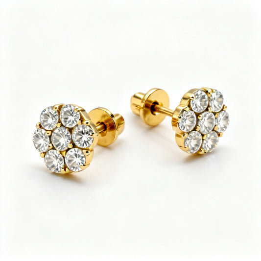 Lab-Grown Round Diamond Luxe Back Earrings - Yellow Gold 45 Degree View