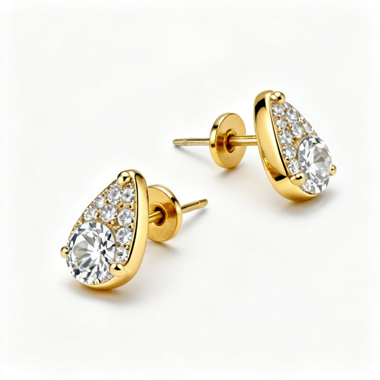 Pear & Round Lab-Grown Diamond Luxe Back Earrings - Yellow Gold 45 Degree View