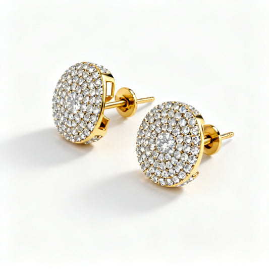 Lab-Grown Round Diamond Luxe Back Earrings - Yellow Gold 45 Degree View