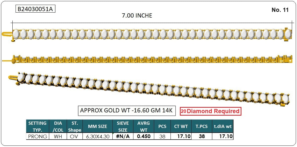 Luxury Oval Lab-Grown Diamond Tennis Bracelet - 14KT Gold