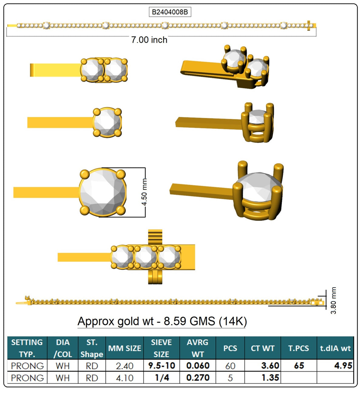 Round Lab-Grown Diamond Tennis Bracelet - 14KT Gold