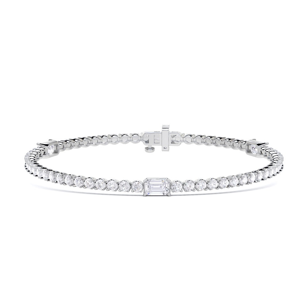 Lab-Grown Emerald & Round Diamond Tennis Bracelet - 14KT Gold