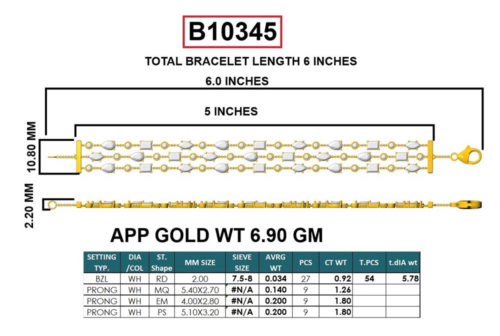 Multi-Shape Lab-Grown Diamond Bracelet - 14KT Gold