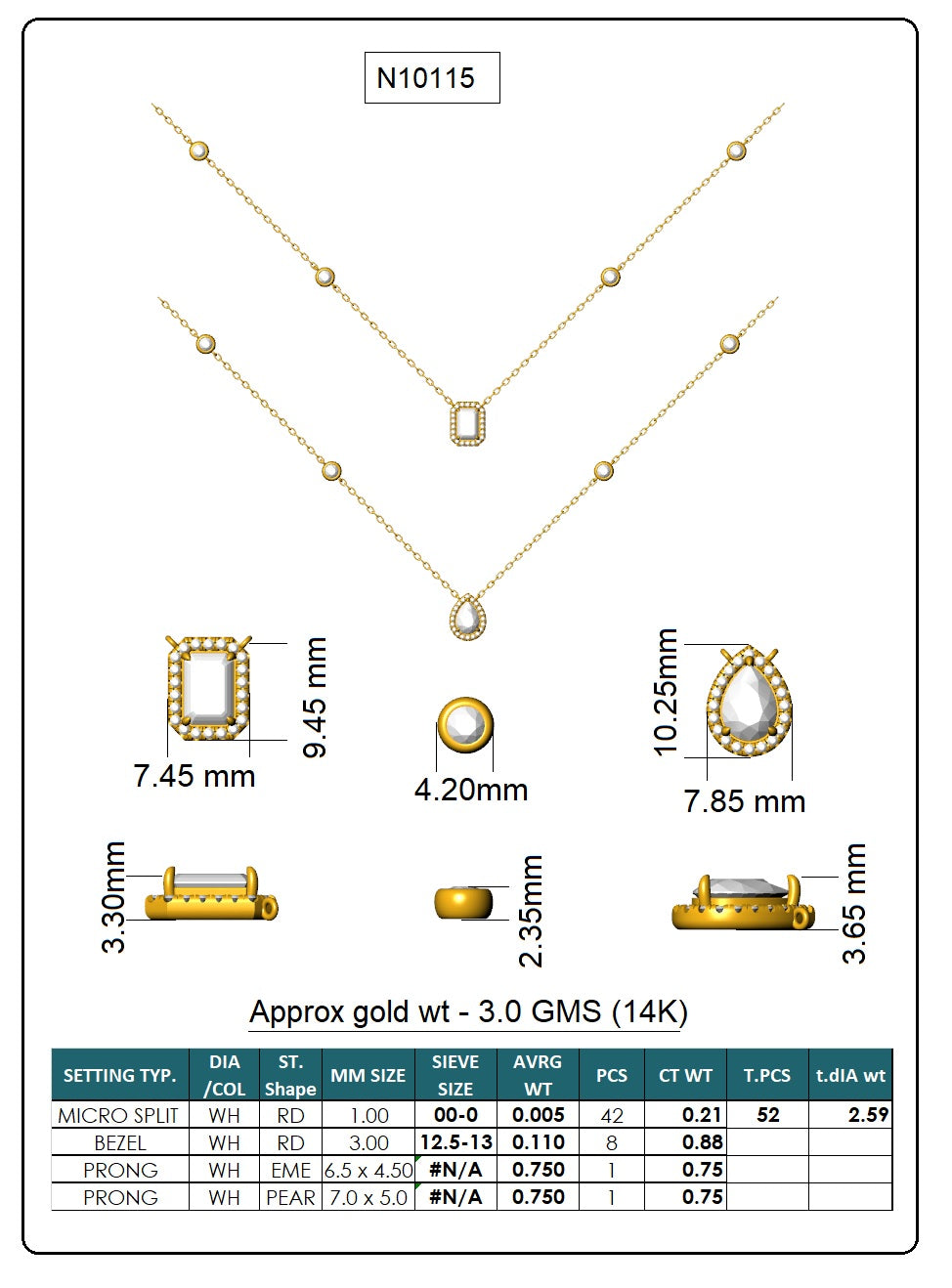 Multi-Shape Lab-Grown Diamond Necklace - 14KT Gold