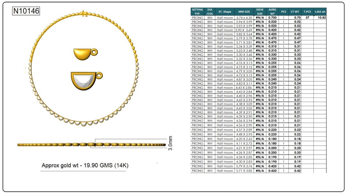 Classic Half Moon Diamond Necklace - 14KT Gold