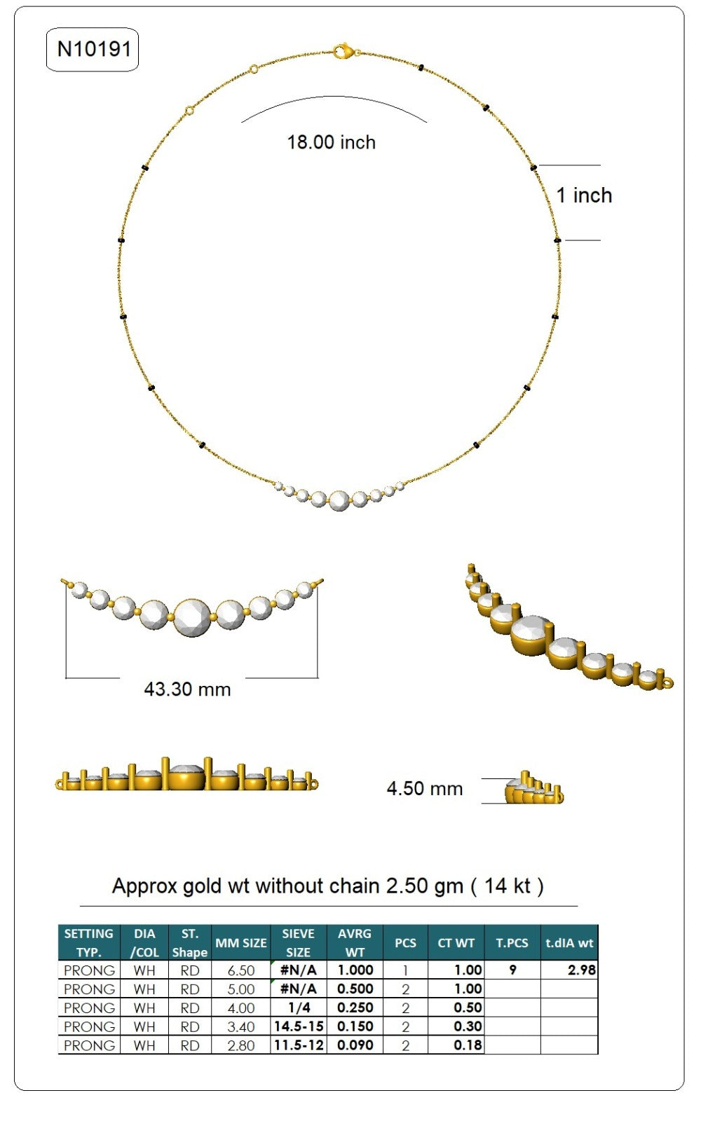 Classic Round Diamond Necklace - 14KT Gold