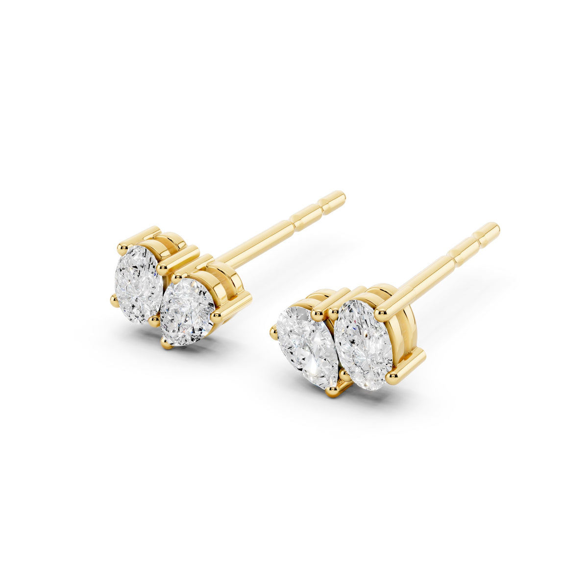 Multi-Shape Lab-Grown Diamond Luxe Back Earrings - 14KT Yellow Gold