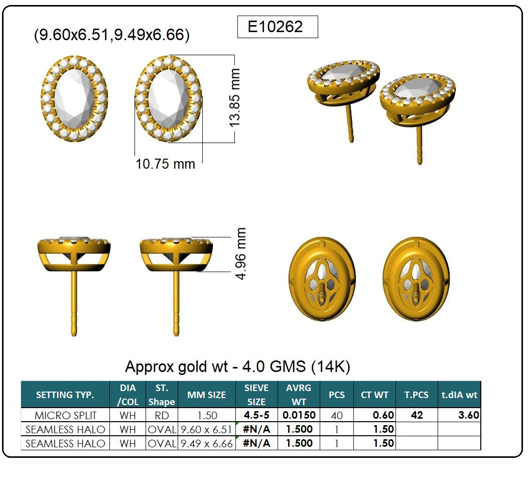 Oval & Round Lab-Grown Diamond Statement Back Earrings - 14KT Yellow Gold