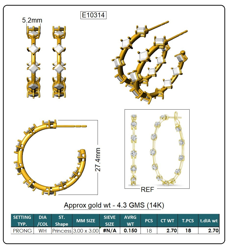 Princess Lab-Grown Diamond Luxe Back Earrings - 14KT Yellow Gold