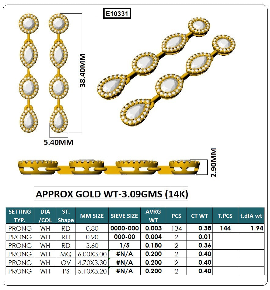 Multi-Shape Lab-Grown Diamond Luxe Back Earrings - 14KT Yellow Gold