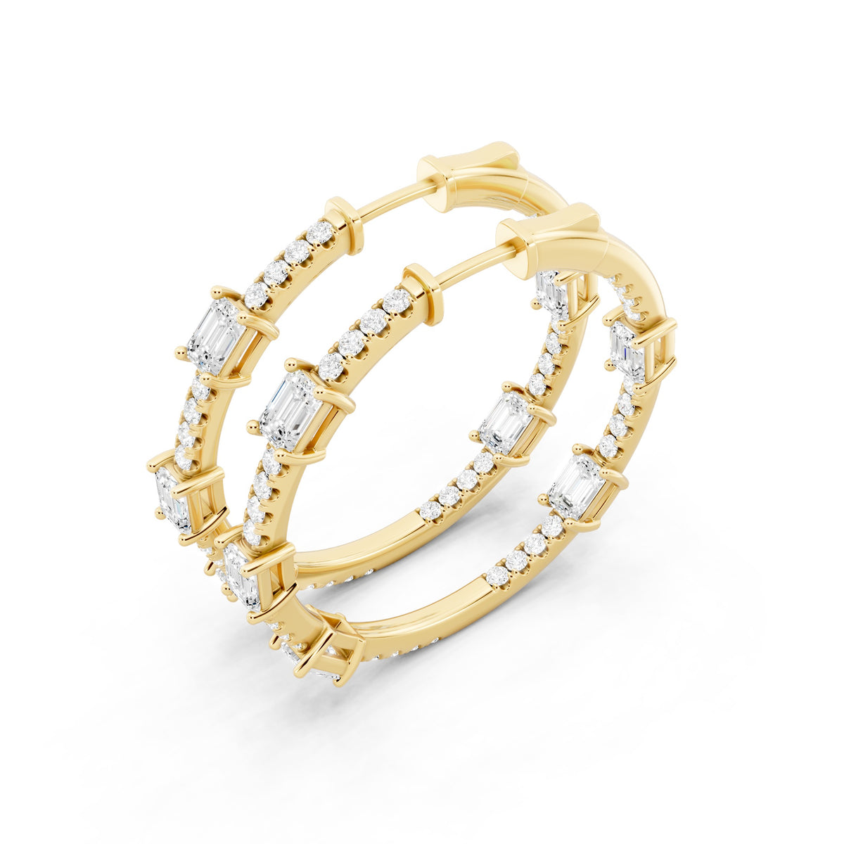 Emerald & Round Lab-Grown Diamond Luxe Back Earrings - 14KT Yellow Gold
