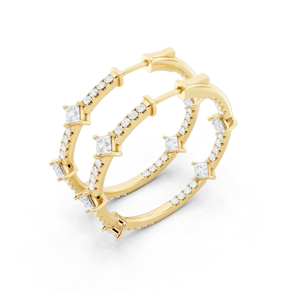 Princess & Round Lab-Grown Diamond Luxe Back Earrings - 14KT Yellow Gold
