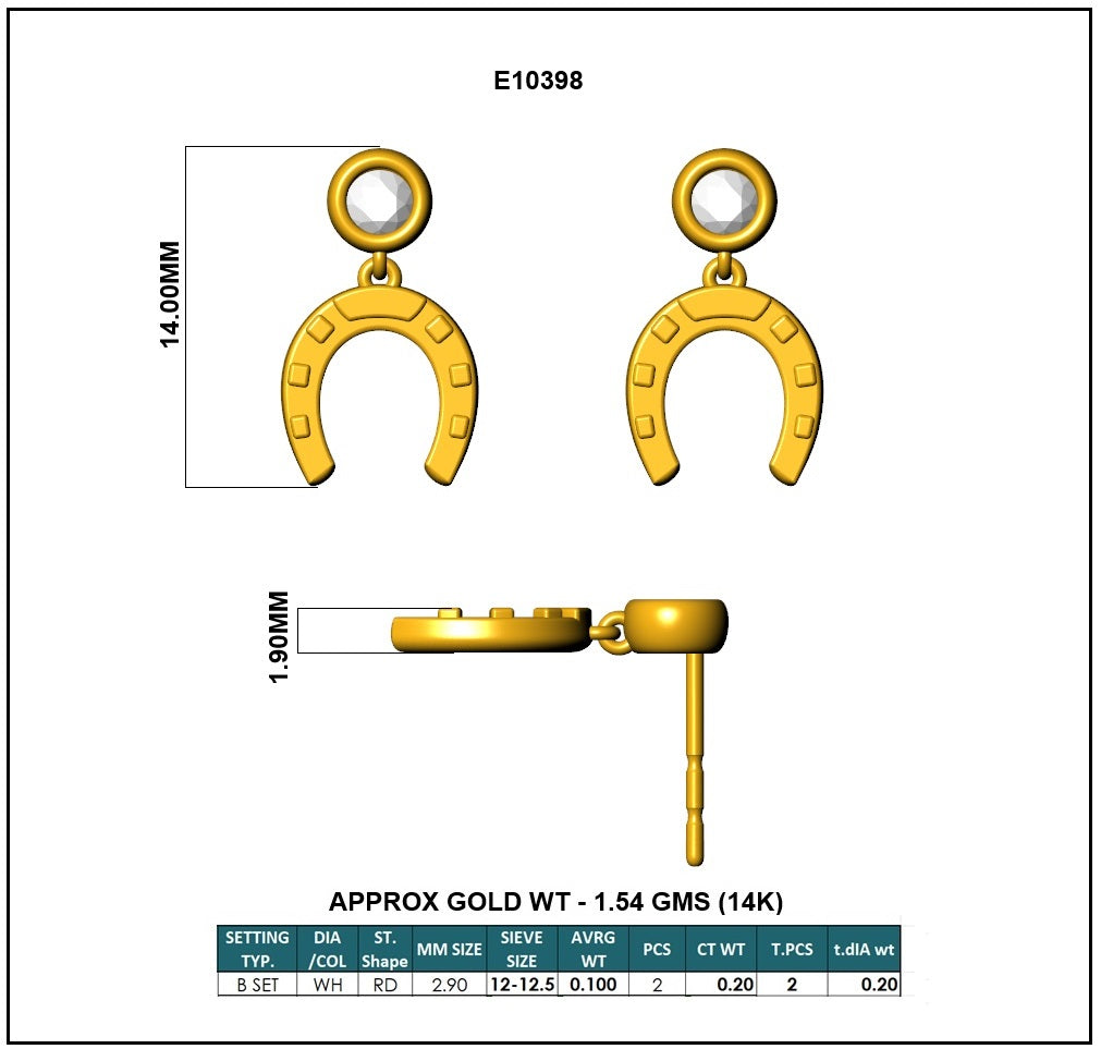 Lab-Grown Round Diamond Minimal Back Earrings - 14KT Yellow Gold